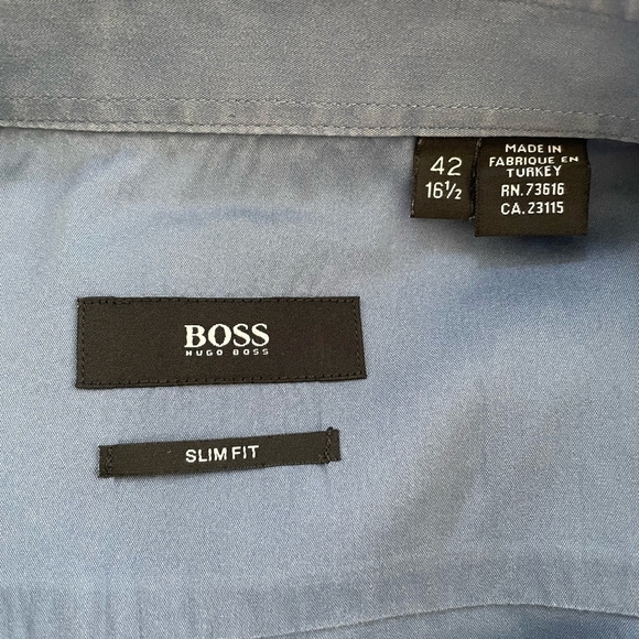 HUGO BOSS Blue Button Front Long Sleeve Slim Fit Men’s Cotton Dress Shirt - Picture 4 of 6